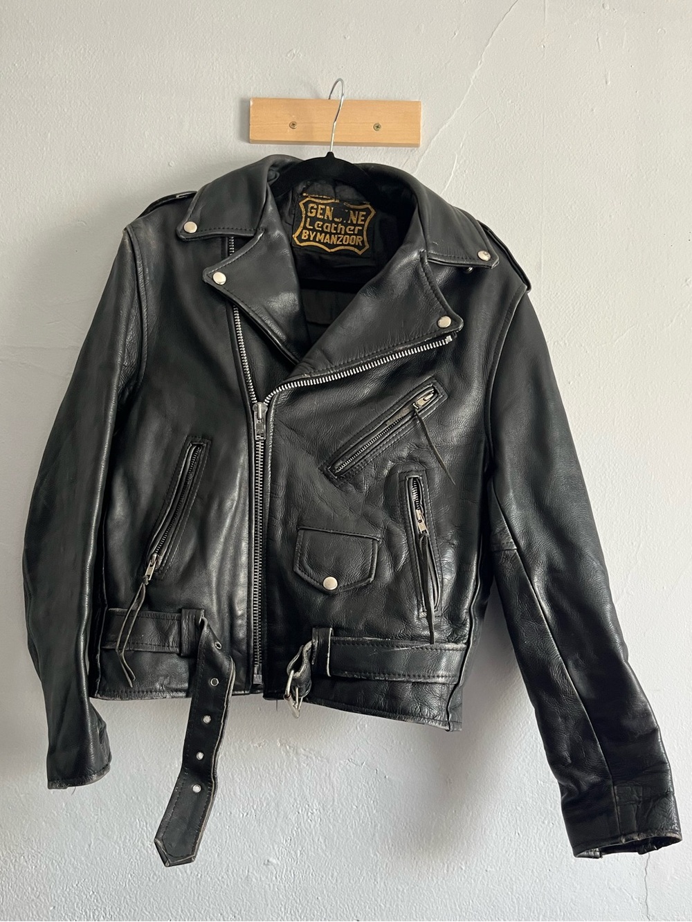 Vintage Genuine Leather Black Biker Jacket - By